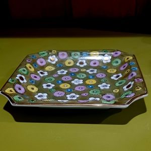 VINTAGE candy dish • floral hand painted flowers, gold trim home decor accent